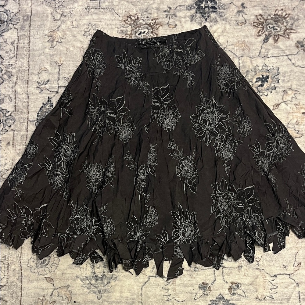 Black Boho Floral Skirt Asymmetrical Hem Flowy Fairy Grunge Anthropologie Style - Picture 2 of 8